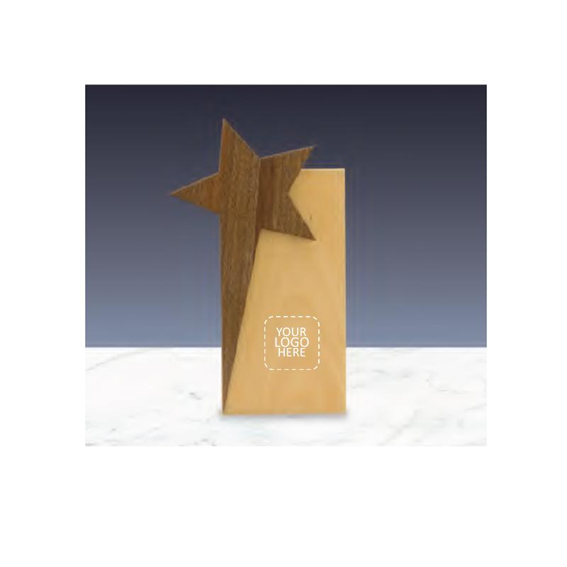 Star Design Wooden Trophy With Logo